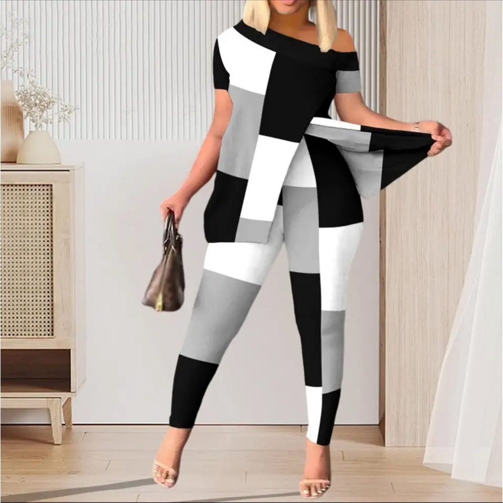 Slimming Color block pant suit XL